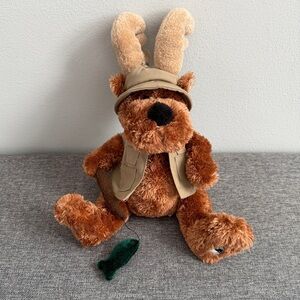 Caribou Coffee 2006 Fishing Moose Plush Toy Hug-A-Bou Pole Fish Collectible 12”